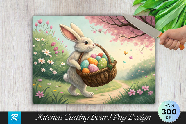 Easter Bunny with Egg Basket Sublimation Cutting Board Design Sublimation Regulrcrative 