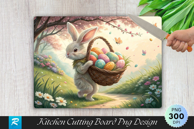 Easter Bunny with Egg Basket Sublimation Cutting Board Design Sublimation Regulrcrative 