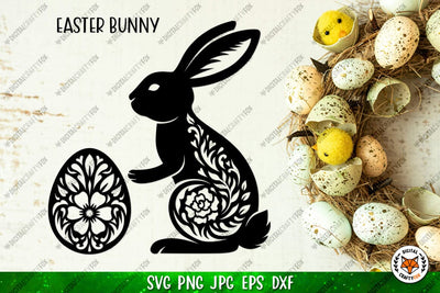 Easter Bunny with Egg SVG, Floral Bunny Paper Cut SVG SVG Digital Craftyfox 