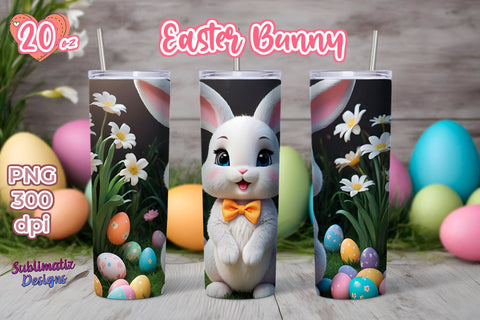 Easter Bunny with Flower Tumbler Wrap | 20oz Skinny Tumbler Wrap Sublimation Design Sublimation Sublimatiz Designs 