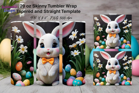 Easter Bunny with Flower Tumbler Wrap | 20oz Skinny Tumbler Wrap Sublimation Design Sublimation Sublimatiz Designs 
