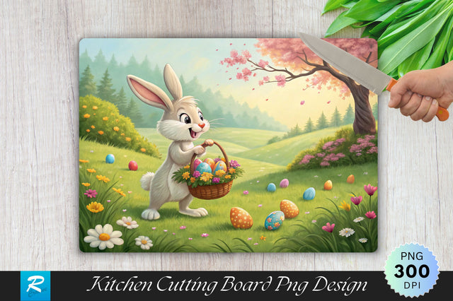 Easter Bunny with Flowers and Eggs Cutting Board PNG Design Sublimation Regulrcrative 