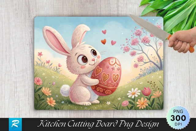 Easter Bunny with Heart-Shaped Egg Cutting Board PNG Design Sublimation Regulrcrative 