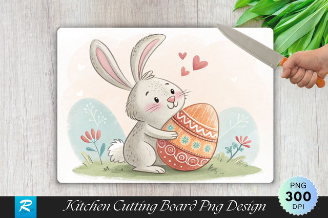 Easter Bunny with Heart-Shaped Egg Cutting Board PNG Design Sublimation Regulrcrative 