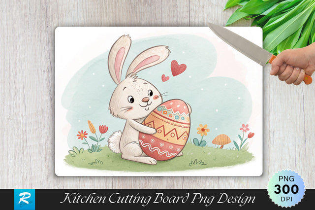 Easter Bunny with Heart-Shaped Egg Cutting Board PNG Design Sublimation Regulrcrative 