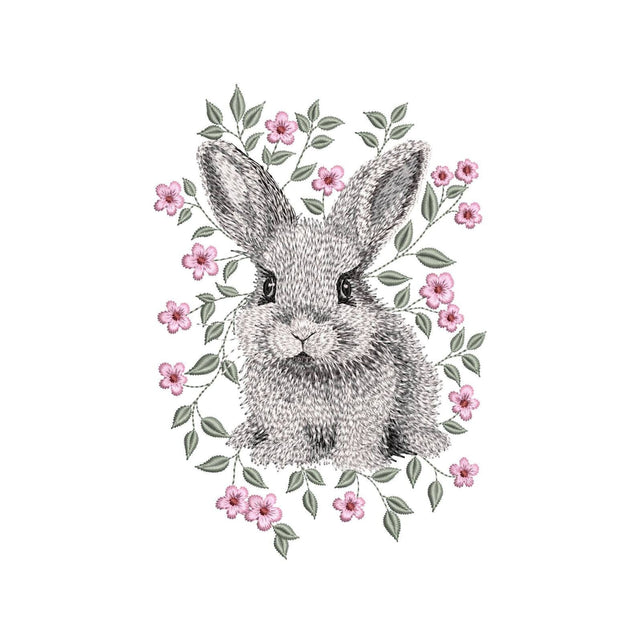 Easter Bunny with Pink Flowers Machine Embroidery Design, 3 sizes, Instant Download Embroidery/Applique DESIGNS Nino Nadaraia 