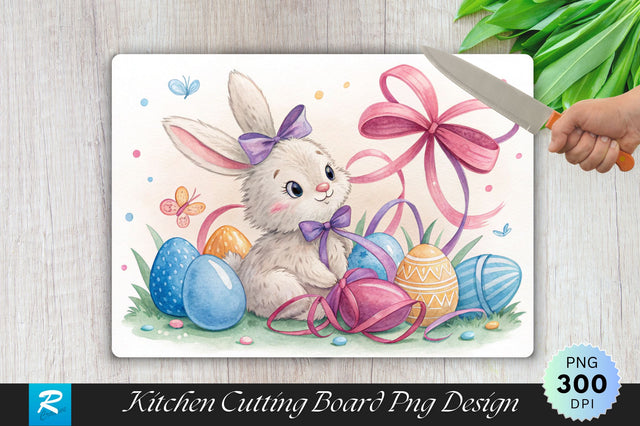 Easter Bunny with Ribbons, Bows, and Eggs Cutting Board PNG Design Sublimation Regulrcrative 
