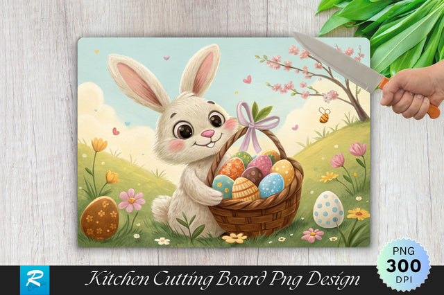 Easter Bunny with Treat Basket Cutting Board PNG Design Sublimation Regulrcrative 