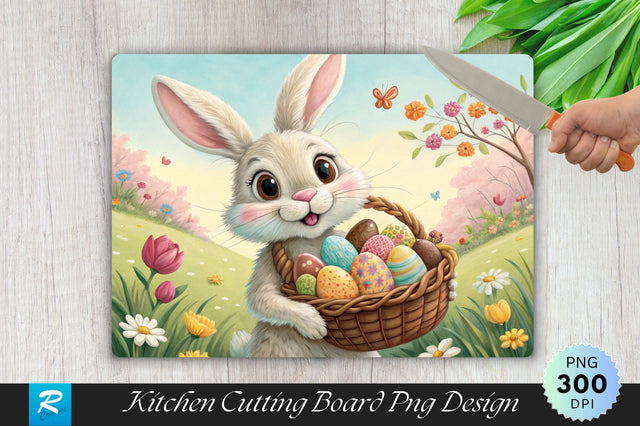 Easter Bunny with Treat Basket Cutting Board PNG Design Sublimation Regulrcrative 