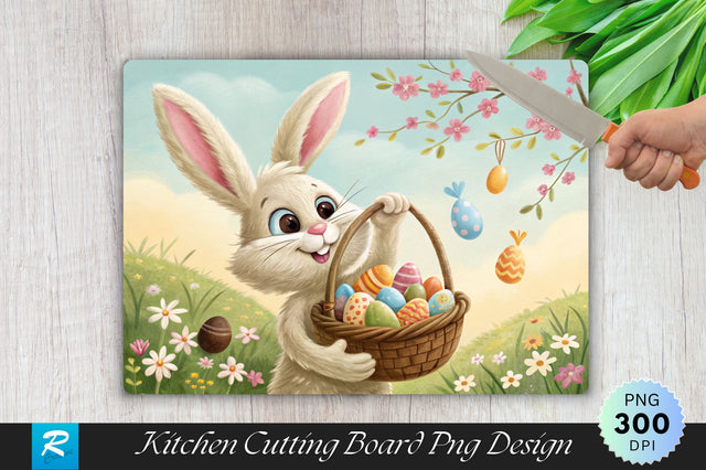 Easter Bunny with Treat Basket Cutting Board PNG Design Sublimation Regulrcrative 