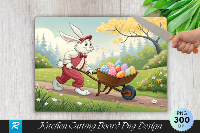 Easter Bunny with Wheelbarrow Cutting Board PNG Design Sublimation Regulrcrative 