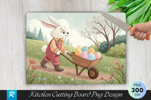 Easter Bunny with Wheelbarrow Cutting Board PNG Design Sublimation Regulrcrative 