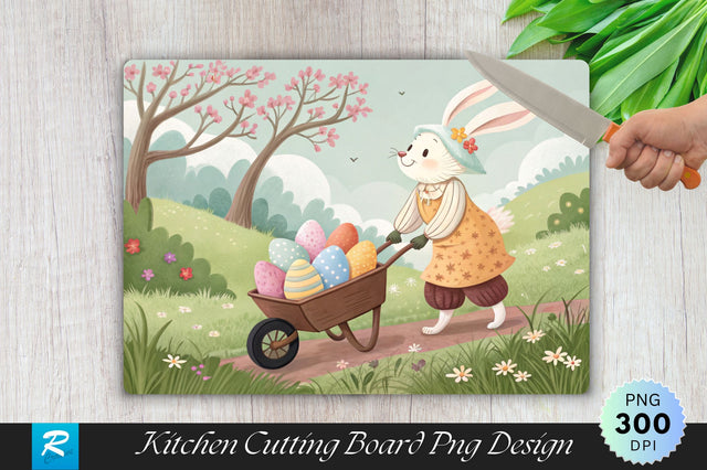 Easter Bunny with Wheelbarrow Cutting Board PNG Design Sublimation Regulrcrative 