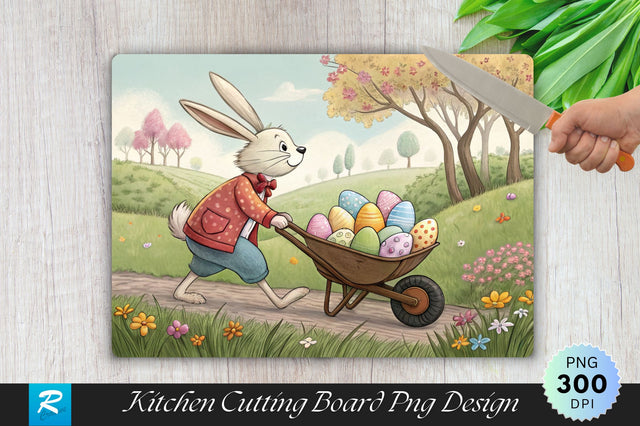 Easter Bunny with Wheelbarrow Cutting Board PNG Design Sublimation Regulrcrative 