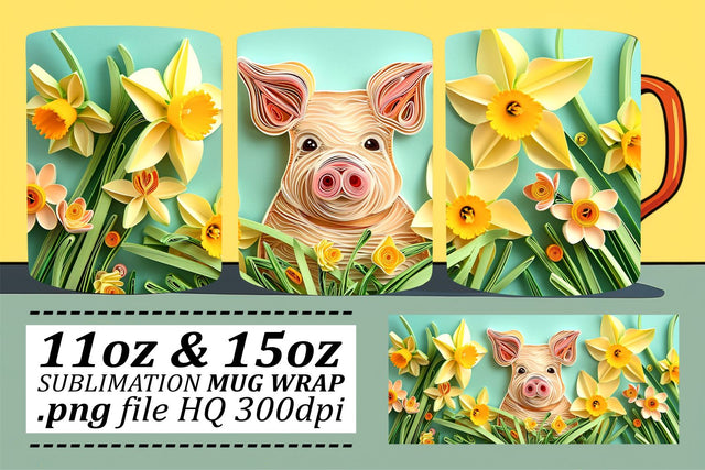 Easter Bunny Wonderland Mug Wrap Sublimation, 11oz 15oz, Colorful 3D Easter Art, Springtime Joy Sublimation afrosvg 