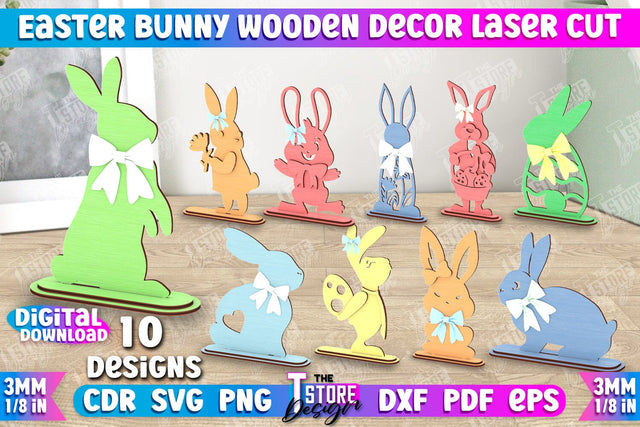 Easter Bunny Wooden Decor Bundle | Easter Wooden Sign | Easter Stand | Home Décor | CNC Files SVG The T Store Design 