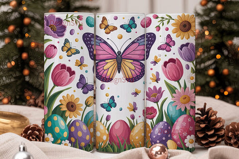 Easter Butterfly Floral 20oz Tumbler Sublimation DesignSVG 