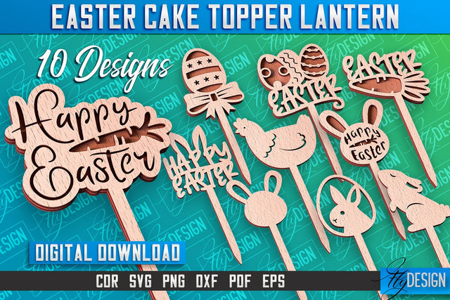 Easter Cake Topper Laser Cut | Happy Easter Design | CNC File SVG Fly Design 
