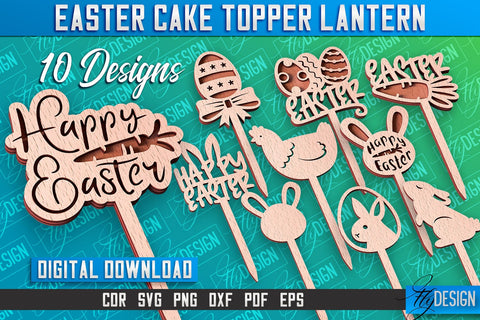 Easter Cake Topper Laser Cut | Happy Easter Design | CNC File SVG Fly Design 