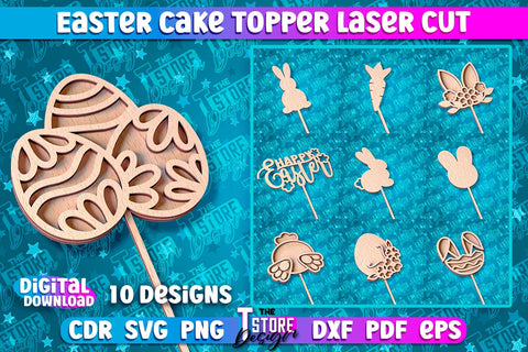 Easter Cake Topper Laser Cut | Happy Easter Design | CNC File SVG The T Store Design 