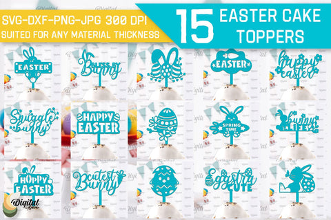 Easter Cake Topper SVG Bundle. Cupcake Topper Laser Cut SVG Evgenyia Guschina 