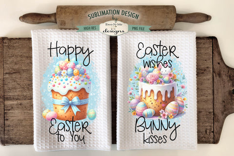 Easter Cakes Kitchen Towel Sublimation Designs | Easter Dish Towel Designs Sublimation Ewe-N-Me Designs 