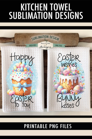 Easter Cakes Kitchen Towel Sublimation Designs | Easter Dish Towel Designs Sublimation Ewe-N-Me Designs 
