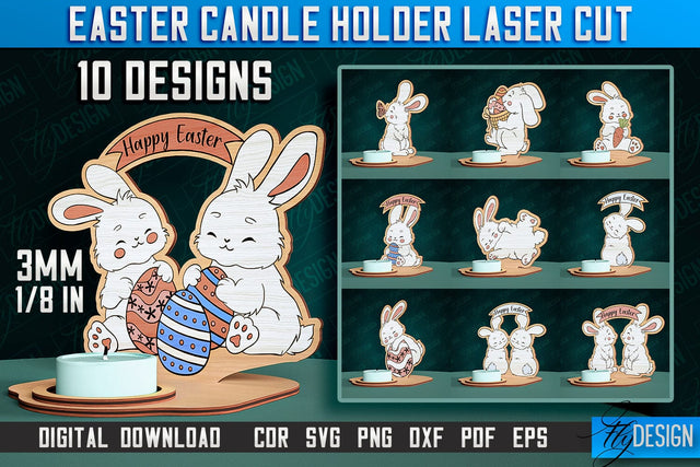 Easter Candle Holder Laser Cut | Happy Easter | CNC File SVG Fly Design 