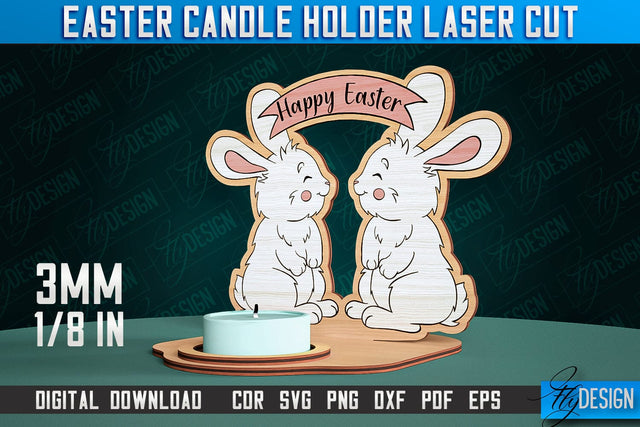 Easter Candle Holder Laser Cut | Happy Easter | CNC File SVG Fly Design 