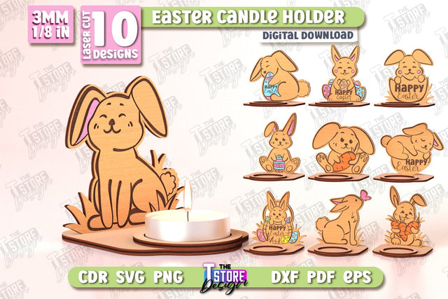 Easter Candle Holders Bundle | Candlestick | Standing Figurines | Easter Decor | CNC Files SVG The T Store Design 