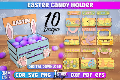 Easter Candy Holder Laser Cut Bundle, Easter Egg Box Laser Cut, Candy Treat Box, 3D Easter Bunny Candy Holder, Easter Candy Dome Holder SVG The T Store Design 