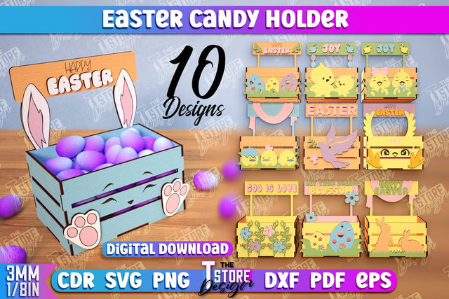 Easter Candy Holder Laser Cut Bundle, Easter Egg Box Laser Cut, Candy Treat Box, 3D Easter Bunny Candy Holder, Easter Candy Dome Holder SVG The T Store Design 