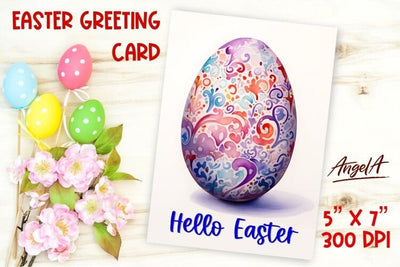 Easter card template / watercolor easter egg / Hello Easter Sublimation Angelina Semenova 