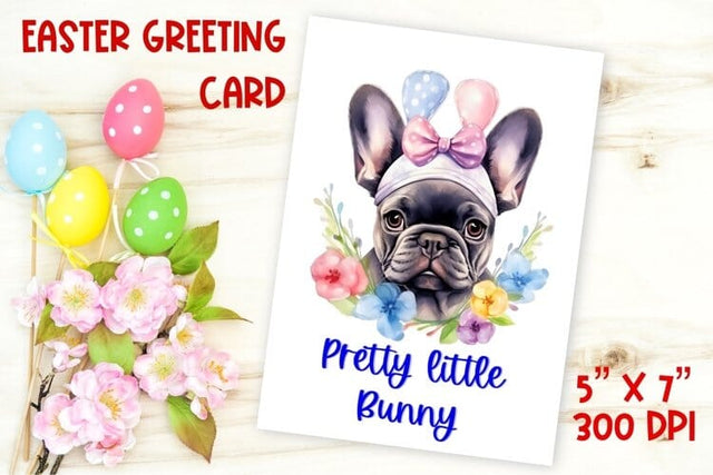 Easter card template / watercolor easter french bulldog png Sublimation Angelina Semenova 