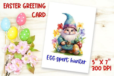 Easter card template / watercolor easter gnome hunter png Sublimation Angelina Semenova 