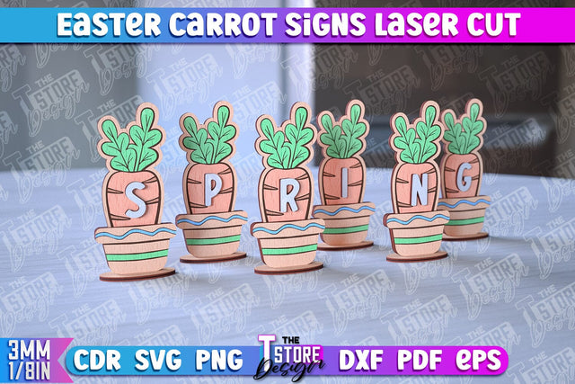 Easter Carrot Signs | Laser Cut Design | CNC File SVG The T Store Design 