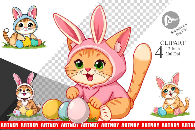 Easter Cat Clipart Sublimation artnoy 