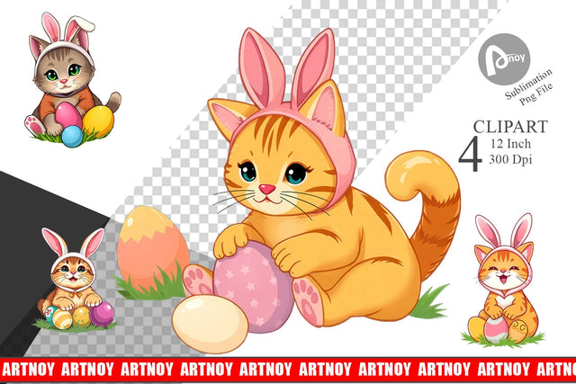 Easter Cat Clipart Sublimation artnoy 