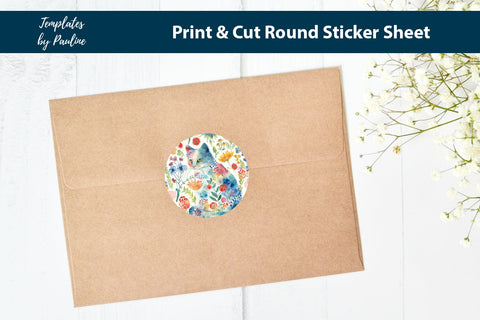 Easter Cat Round Sticker Sheet, Cute Cat Digital Sticker SVG Templates by Pauline 