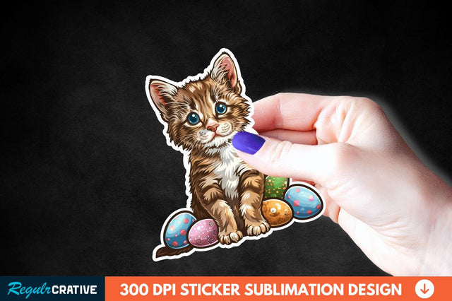 Easter Cat Sticker Clipart Sublimation Regulrcrative 