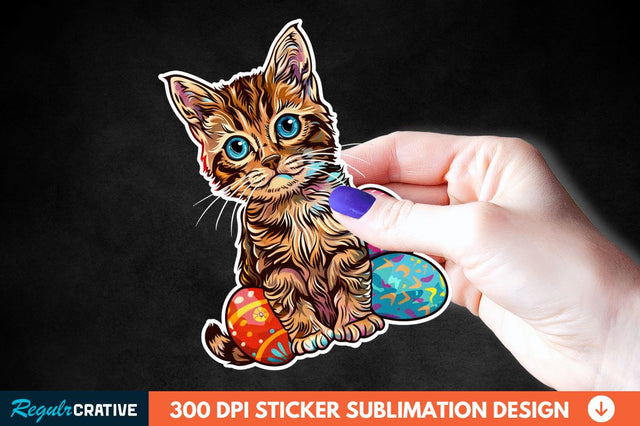 Easter Cat Sticker Clipart Sublimation Regulrcrative 
