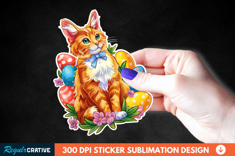 Easter Cat Sticker Clipart Sublimation Regulrcrative 
