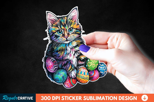 Easter Cat Sticker Clipart Sublimation Regulrcrative 