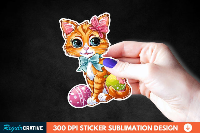 Easter Cat Sticker Clipart Sublimation Regulrcrative 