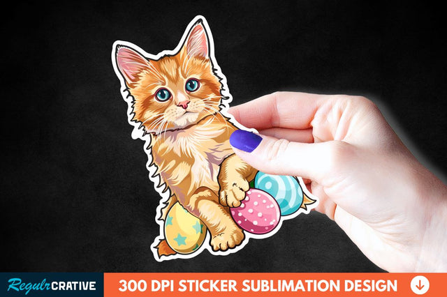 Easter Cat Sticker Clipart Sublimation Regulrcrative 