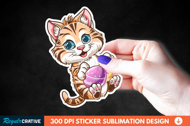 Easter Cat Sticker Clipart Sublimation Regulrcrative 