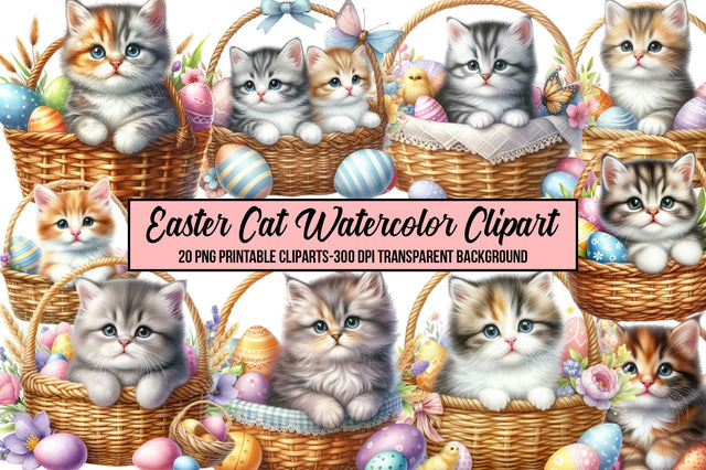 Easter Cat Watercolor Clipart Sublimation Rupkotha 