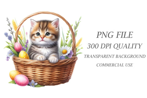 Easter Cat Watercolor Clipart Sublimation Rupkotha 