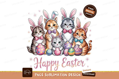 Easter Cats Bunny Ears With Decorated Eggs Sublimation Designangry 