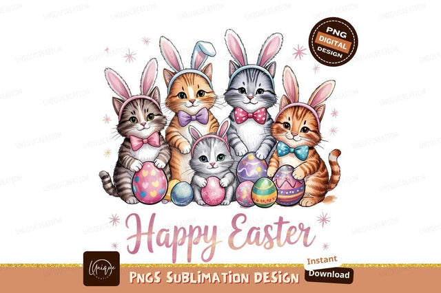 Easter Cats Bunny Ears With Decorated Eggs Sublimation Designangry 